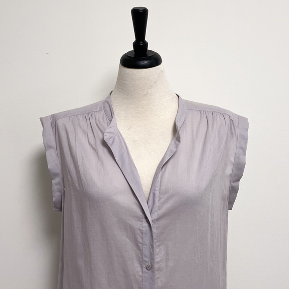 Vivienne Tam Light Gray Button Down V Neck Cuff Extended Shoulder Blouse NWT 10 - Picture 2 of 8